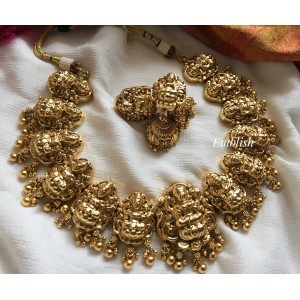 Antique Nagas Lakshmi with dual Beads Short Neckpiece