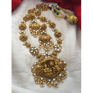 Antique polish Lord Vishnu Ad stones flower neckpiece 