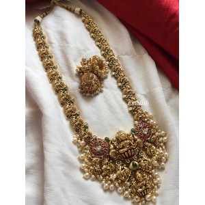 Antique Gold alike Lakshmi Double Peacock Neckpiece - White Beads