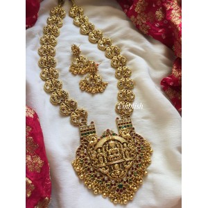 Gold alike Lakshmi Mahal with Double Peacock Long Neckpiece - Gold Beads