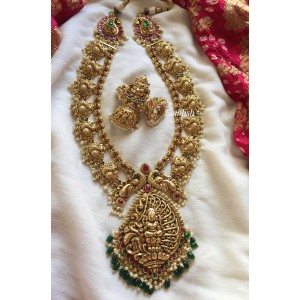 Antique Gold alike Lakshmi Pendant with Peacock Neckpiece 