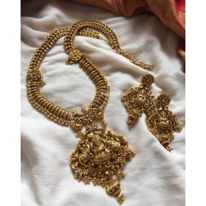 Antique Lakshmi Haathi with gold beads Long Neckpiece 