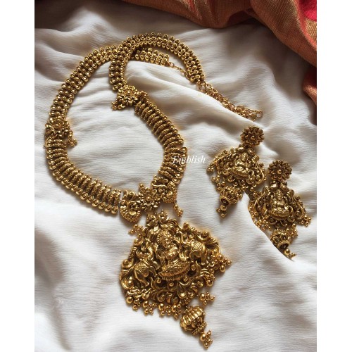 Antique Lakshmi Haathi with gold beads Long Neckpiece 