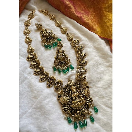 Antique Lakshmi Pendant with Dancing Peacock Lakshmi Long Neckpiece 