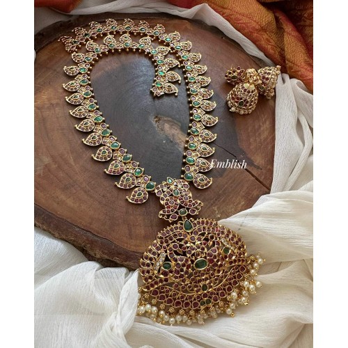 Kemp Double Peacock Pendant Mango Long Neckpiece