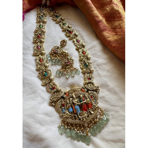 Grand Royal AD Srinivasa Kalyanam Meenakari Long Neckpiece - Pastel Beads