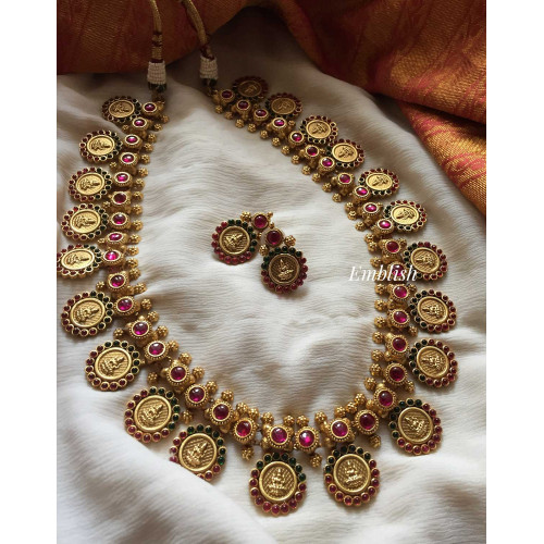 Ruby Emerald Lakshmi coin Midlenght neckpiece 