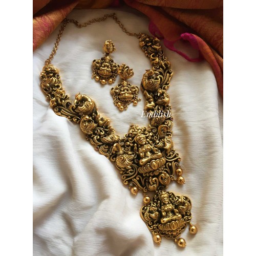 Antique Lakshmi peacock intricate neckpiece-long