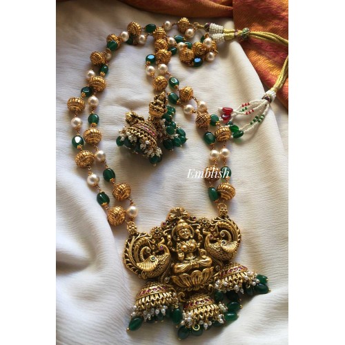 Antique Lakshmi pendant semi agate beads neckpiece 