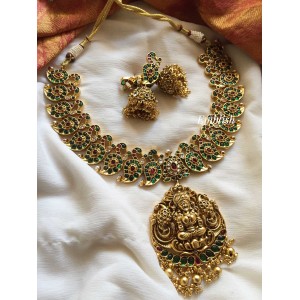 Gold alike antique Lakshmi mango kemp neckpiece-gold beads 