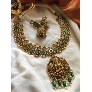 Gold alike antique Lakshmi mango kemp neckpiece-green beads 
