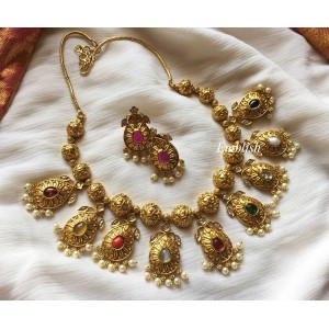 Navrathna Gold ball drop short neckpiece