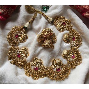 Half moon haathi gold beads neckpiece