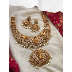 Gold finish AD stones Lakshmi Pearl drop neckpiece-short