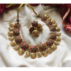 Kemp flower Lakshmi Coin mango neckpiece