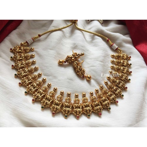 Lakshmi Matt finish Gold beads short neckpiece