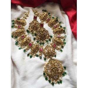 New  Dasavatharam Green beads short neckpiece -1