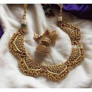 Non Idol curve shape Ad stones neckpiece -Red