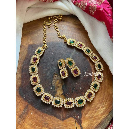 AD stone Ruby Neckpiece - red with green