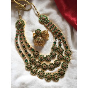 Gold alike Flower Kemp stone Layer Neckpiece - Green