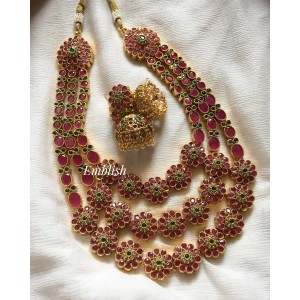 Gold alike Flower Kemp stone Layer Neckpiece - Red