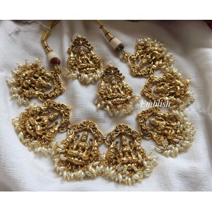 Gold alike Lakshmi with rice pearls Short Neckpiece 