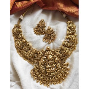 Gold alike Lakshmi with Double Peacock Short Neckpiece