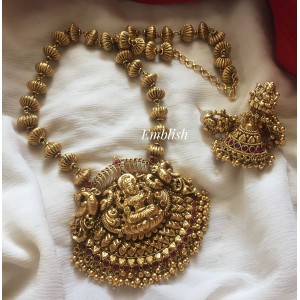 Antique gold a like Lakshmi haathi with gold beads Neckpiece -Red