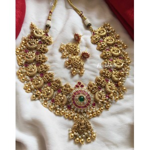 Antique Gold alike Lakshmi Haathi with dual beads Neckpiece