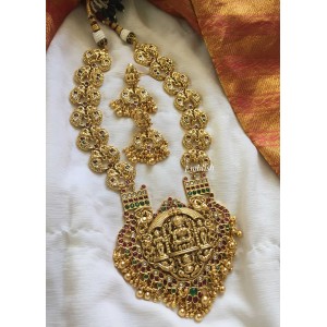 Gold alike Lakshmi Mahal with Double Peacock Neckpiece - Gold Beads