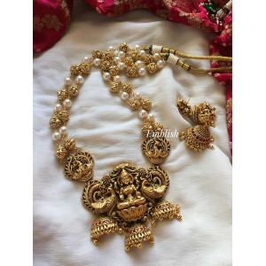 Antique Lakshmi pendant semi agate white beads neckpiece