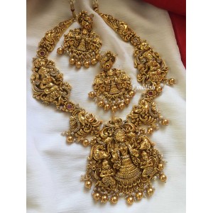 Gold alike Antique AD Lakshmi Temple Short Neckpiece - Gold Beads