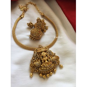 Gold alike Lakshmi with double Peacock Pendant Set