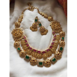 Gold alike Lakshmi Coin Flower Double Layer Neckpiece