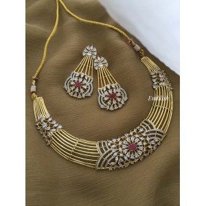 AD Flower Intricate Designer Neckpiece - Pink