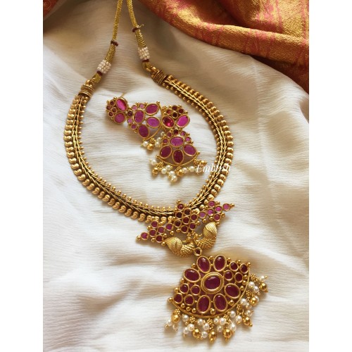 Kemp Flower with Annam Pendant Set -  Red.