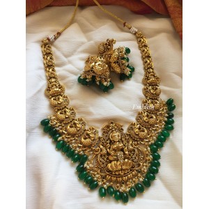 Lakshmi with Double Peacock Double Beads Neckpiece - Green Beads