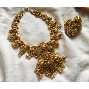 Gold alike Lakshmi with Double Haathi Ad Neckpiece