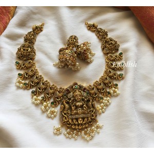 Antique Lakshmi with Double Peacock Pearl Drops Neckpiece