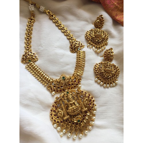 Lakshmi with Double Peacock Pearl drop Neckpiece 