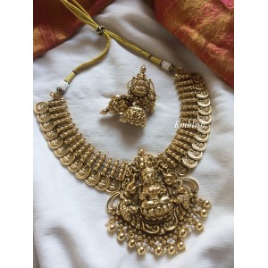 Antique Lakshmi with double haathi Lakshmi coin Neckpiece