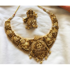 Gold alike Ad Lakshmi with haathi short Neckpiece