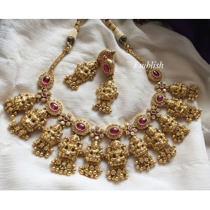 Kemp Lakshmi with flower neckpiece - Red with Green