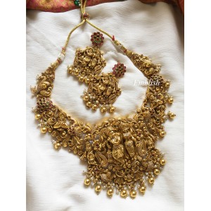 Gold alike Krishna Radha Flower Gold Drop Neckpiece - short