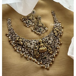 Real gold inspired Ad stone filgree Lakshmi neckpiece 