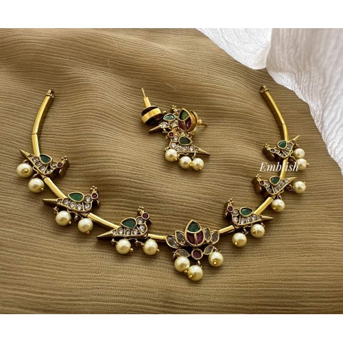 Kemp Fancy AD Stones Lotus Peacock Neckpiece Set