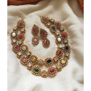 Navrathna glam double layer neckpiece 