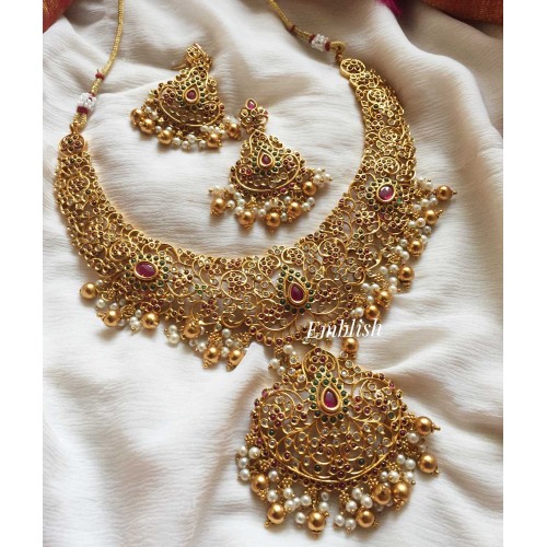 Dual beads cut work kemp neckpiece 