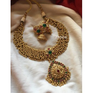 Gold beads antique flower short neckpiece 