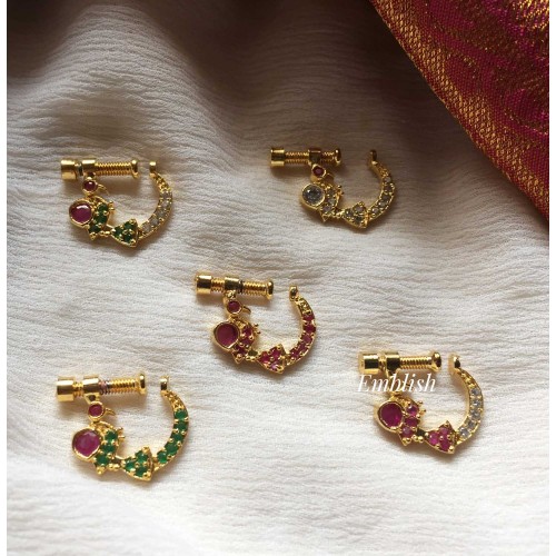 Small Ad stones triangle peacock  nose rings  -3